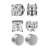 Magnetic Ear Stud Round Zircon Stainless Steel Punk Non Piercing Jewelry - 3pc set
