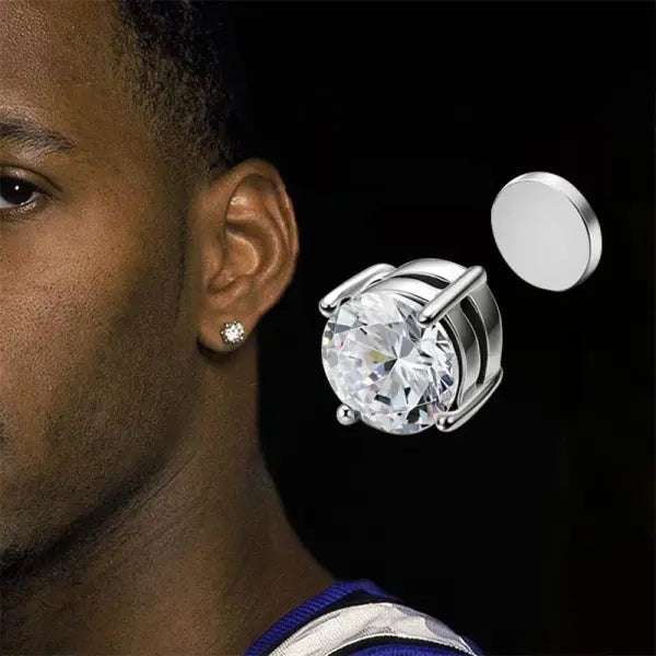 Magnetic Ear Stud Round Zircon Stainless Steel Punk Non Piercing Jewelry
