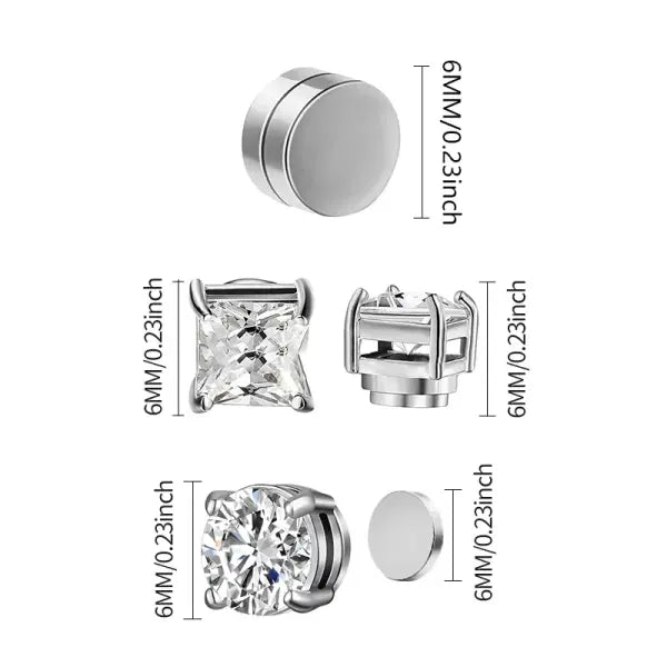 Magnetic Ear Stud Round Zircon Stainless Steel Punk Non Piercing Jewelry