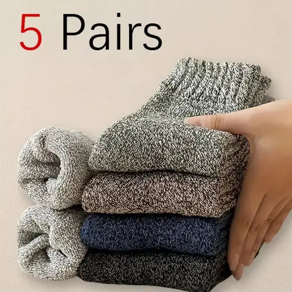 3 Pairs Men’s Winter Wool Socks – Super Thick Warm Harajuku Retro Snow Casual Cashmere Socks - 5 Pair mix color