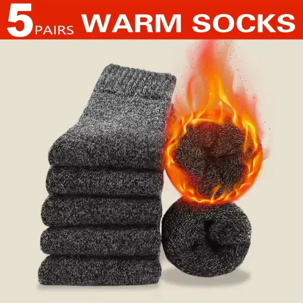 3 Pairs Men’s Winter Wool Socks – Super Thick Warm Harajuku Retro Snow Casual Cashmere Socks - 5 Pairs black / One Size