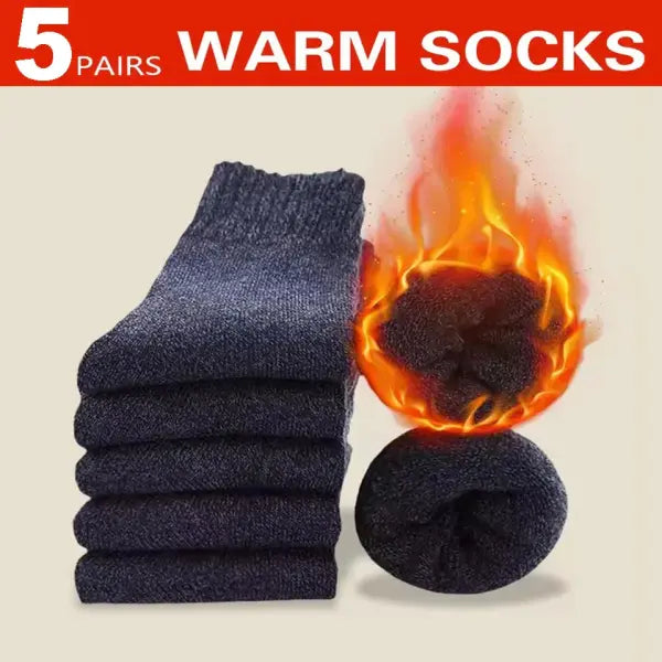 3 Pairs Men’s Winter Wool Socks – Super Thick Warm Harajuku Retro Snow Casual Cashmere Socks - 5 Pairs Navy blue