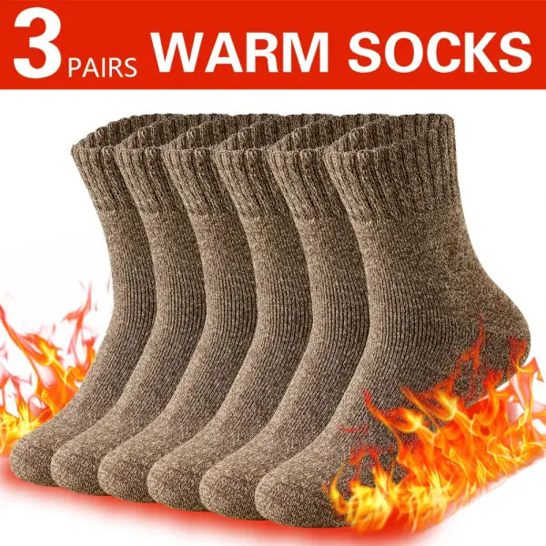 Mens Winter Thermal Towel Socks 3-Pack Spandex Obscene Picture - 3 coffee