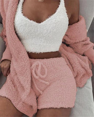 3-Piece Women's Clothing Set with Long Sleeve Crop and Drawstring Shorts Pajama - Himpall