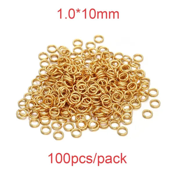 30–200PCS Stainless Steel Split Rings – 3–25mm Open Jump Rings for DIY Jewelry Making & Accessories - Gold-1.0x10mm
