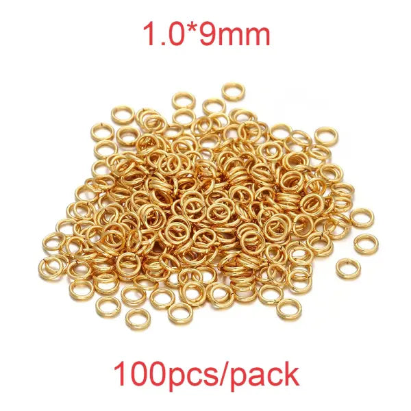 30–200PCS Stainless Steel Split Rings – 3–25mm Open Jump Rings for DIY Jewelry Making & Accessories - Gold-1.0x9mm