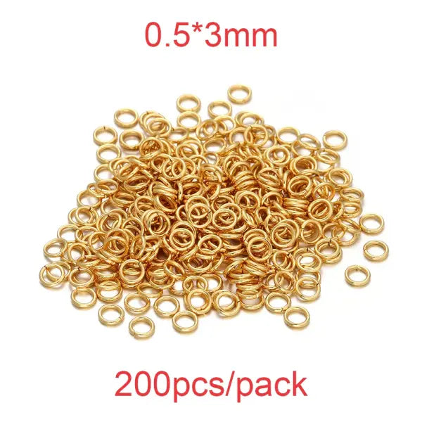 30–200PCS Stainless Steel Split Rings – 3–25mm Open Jump Rings for DIY Jewelry Making & Accessories - Gold-0.5x3mm