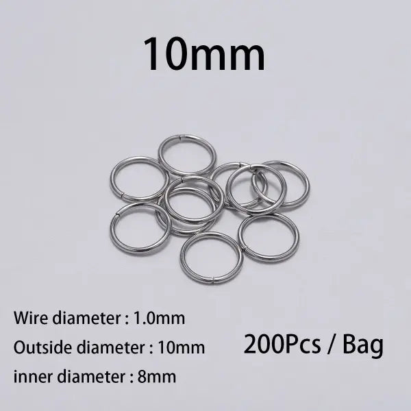 30–200PCS Stainless Steel Split Rings – 3–25mm Open Jump Rings for DIY Jewelry Making & Accessories - 1.0 x 10mm 200pcs