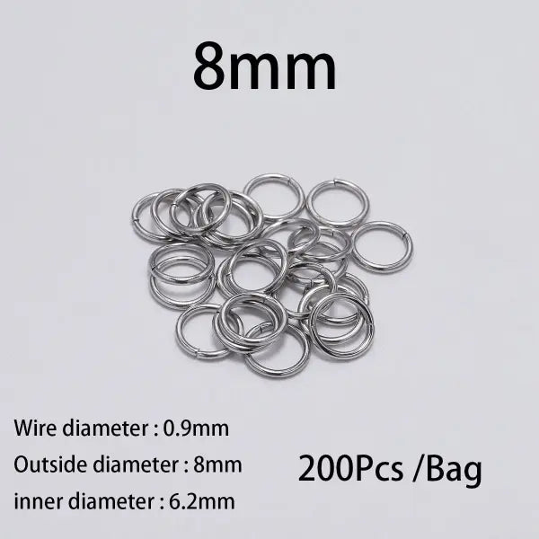 30–200PCS Stainless Steel Split Rings – 3–25mm Open Jump Rings for DIY Jewelry Making & Accessories - 0.9 x 8mm 200pcs