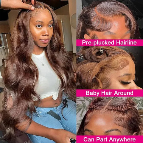 30 Inch Chocolate Brown HD Lace Front Wig – Body Wave Human Hair Wig - Himpall