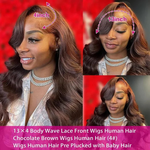 30 Inch Chocolate Brown HD Lace Front Wig – Body Wave Human Hair Wig - Himpall