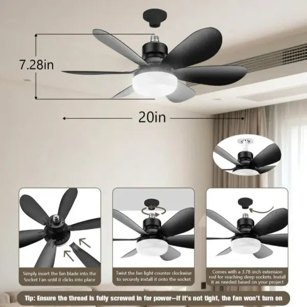 30W Ceiling Fan Light E27 with Remote LED Dimming Function Suitable for Living Room Study and Home use 85-265V