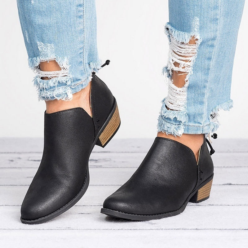Retro High Heel Ankle Boots in Breathable Material
