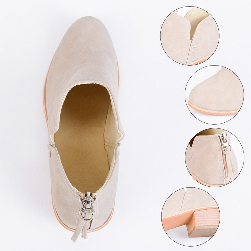 Retro High Heel Ankle Boots in Breathable Material