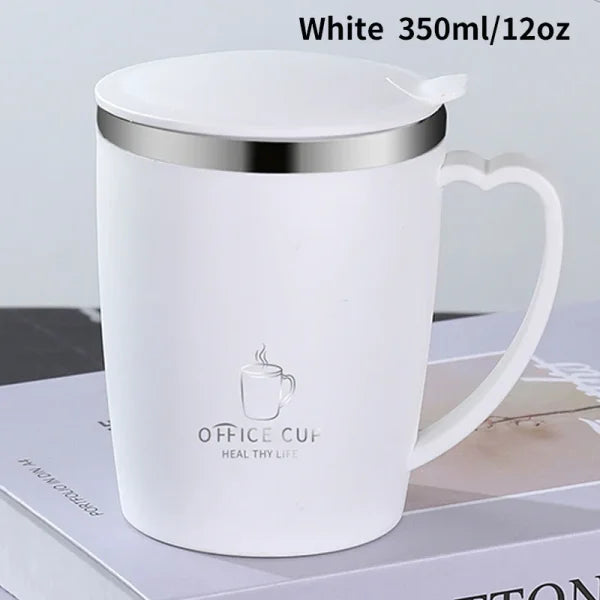 350ml Thermos Mug - Leak-Proof Stainless Steel Insulated Coffee Cup with Handle Portable Vacuum Flask - WHITE / 350ml
