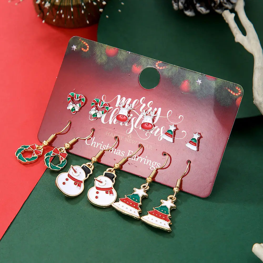 Christmas Stud Combination Snowflake & Elk Earrings Set for Women