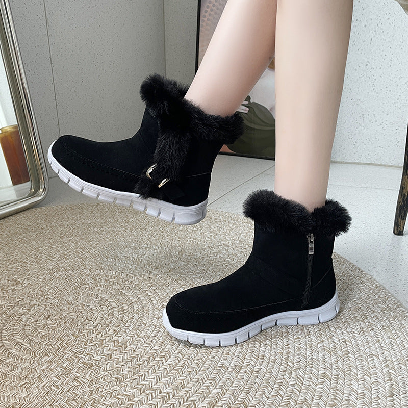 Round Toe Suede Flat Boots with Warm Lining Material