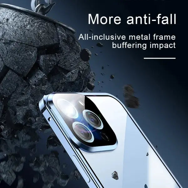 Double Sided Glass Snap Lock Phone Case Metal Magnetic Double Protection