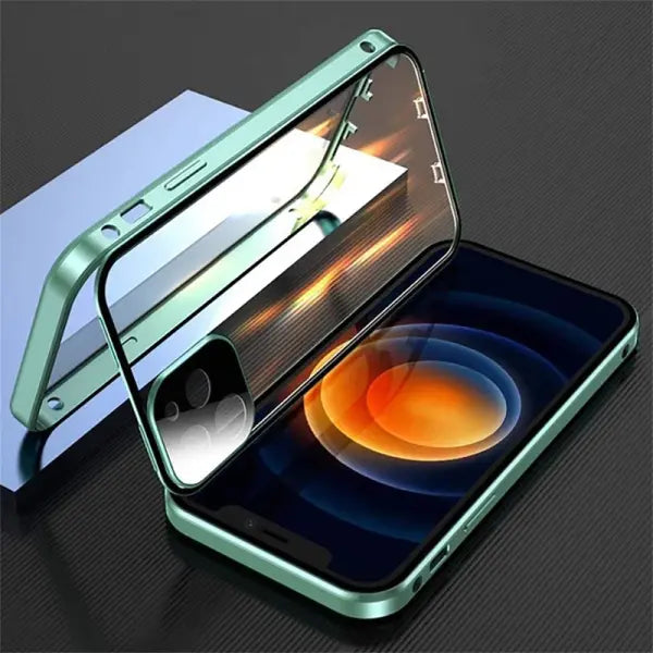 Double Sided Glass Snap Lock Phone Case Metal Magnetic Double Protection - Green / for iphone13(6.1’’)