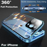 Double Sided Glass Snap Lock Phone Case Metal Magnetic Double Protection