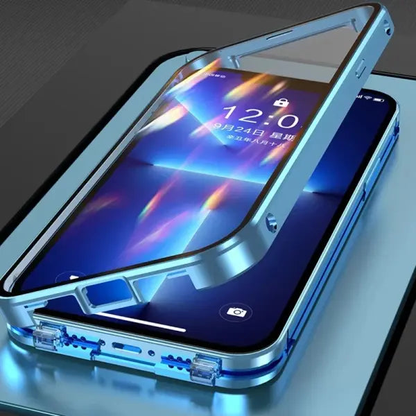 Double Sided Glass Snap Lock Phone Case Metal Magnetic Double Protection