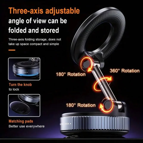 360° Magnetic Car Phone Holder – Upgraded Aluminum Alloy, Foldable & Strong Grip - Himpall