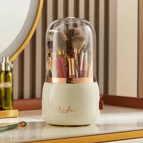 360° Rotating Makeup Brush Holder – Portable Makeup Organizer - Beige