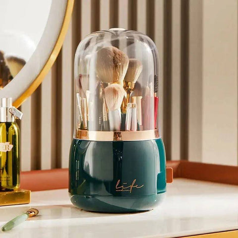 360° Rotating Makeup Brush Holder – Portable Makeup Organizer - Drak Green