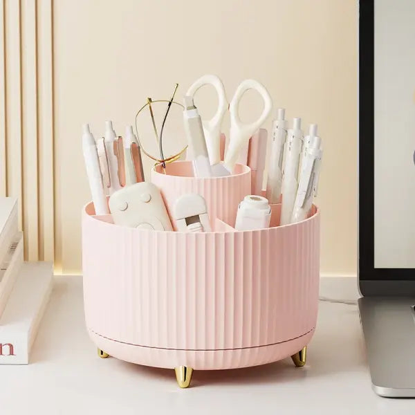 360° Rotating Makeup Organizer: Large Capacity Desktop Storage Box for Vanity & Bathroom - Pink