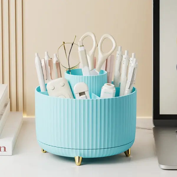 360° Rotating Makeup Organizer: Large Capacity Desktop Storage Box for Vanity & Bathroom - SKY BLUE