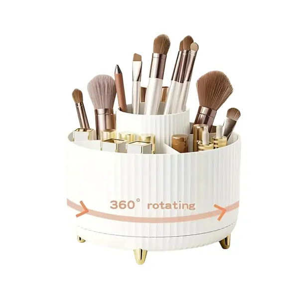 Rotating Makeup Organizer Plastic Cosmetic Storage PP 5 Compartment Holder - WHITE