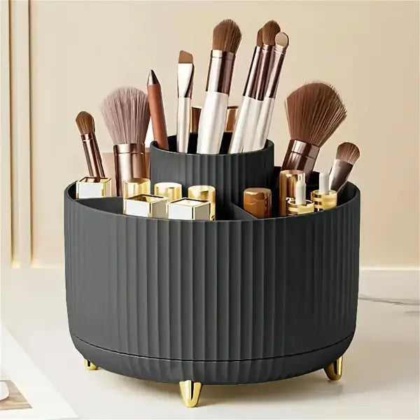 Rotating Makeup Organizer Plastic Cosmetic Storage PP 5 Compartment Holder - black