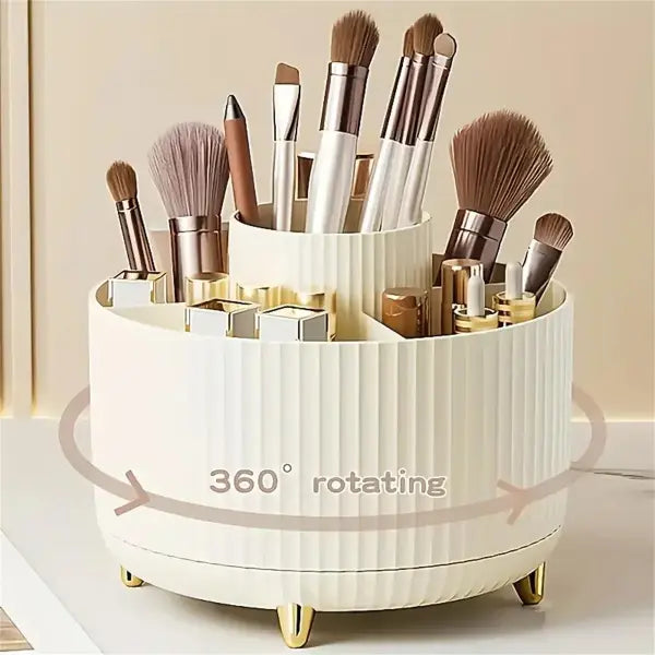Rotating Makeup Organizer Plastic Cosmetic Storage PP 5 Compartment Holder - Ivory