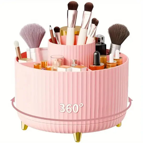 Rotating Makeup Organizer Plastic Cosmetic Storage PP 5 Compartment Holder - Pink