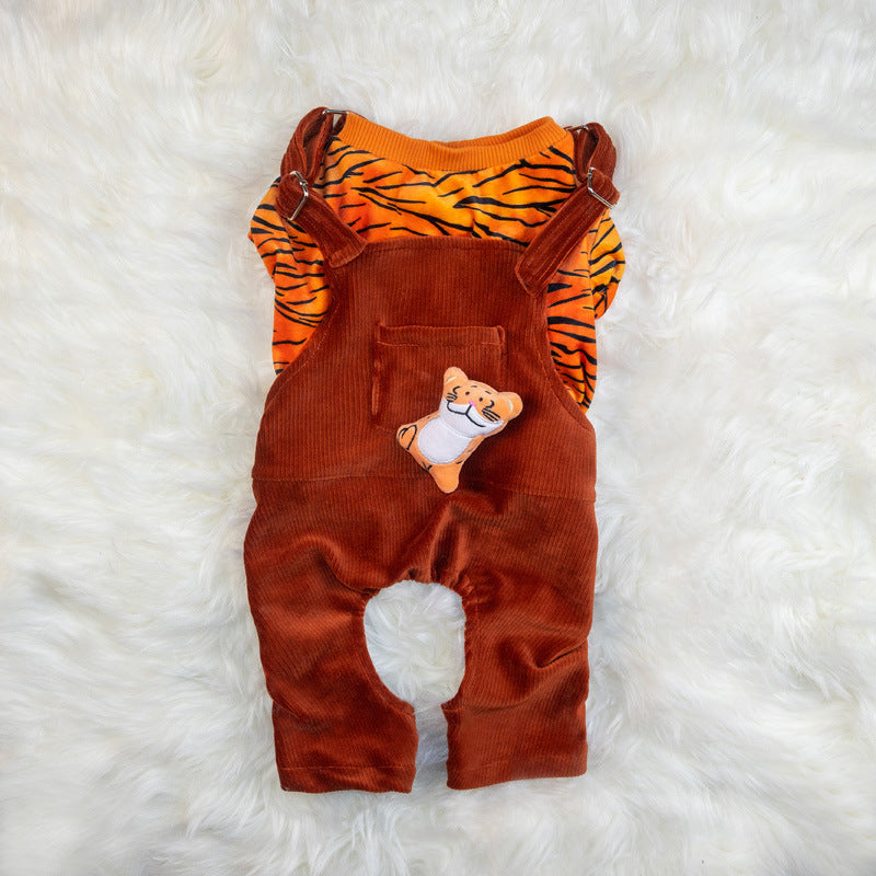 Two Piece Dog Clothes Warm Autumn And Winter Clothes - Tiger pattern / 2XL