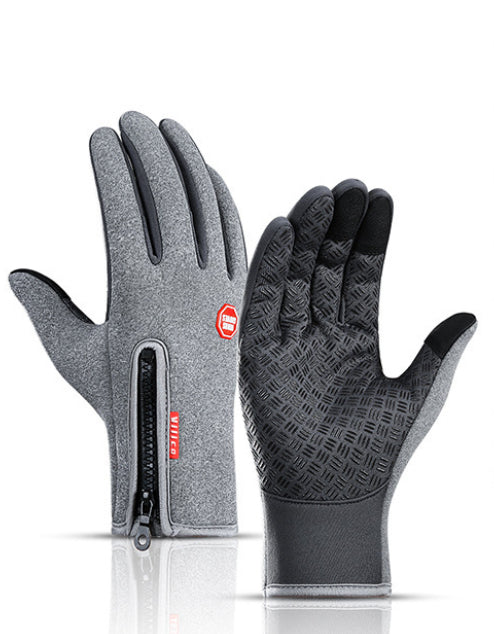 Winter Fleece Antiskid Motorcycle and Sports Riding Gloves - Grey / L