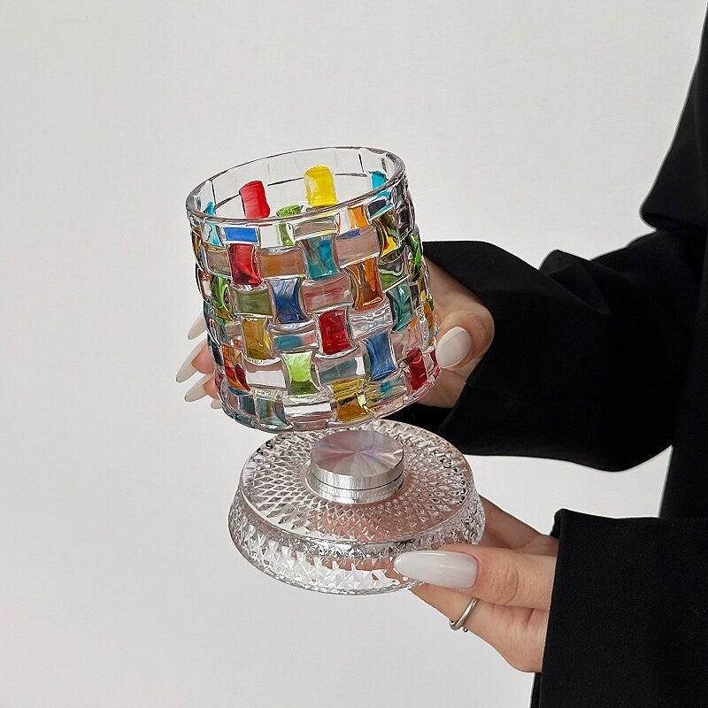 Hand Painted Rattan Glass Tumbler with Matching Base - Rattan money - Hair Remover