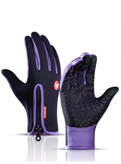 Winter Fleece Antiskid Motorcycle and Sports Riding Gloves - Purple / L