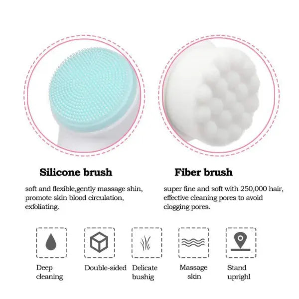3D Double-Sided Silicone Facial Cleansing Brush – Soft Bristles Exfoliator & Manual Massage Face Wash Brush