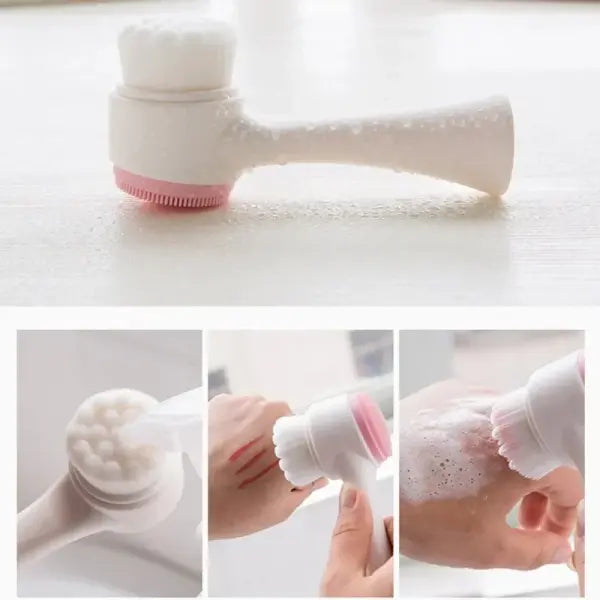 3D Double-Sided Silicone Facial Cleansing Brush – Soft Bristles Exfoliator & Manual Massage Face Wash Brush