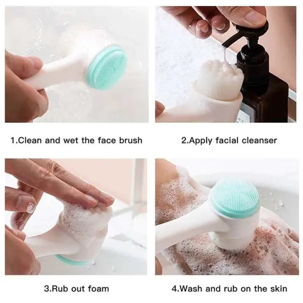 3D Double-Sided Silicone Facial Cleansing Brush – Soft Bristles Exfoliator & Manual Massage Face Wash Brush