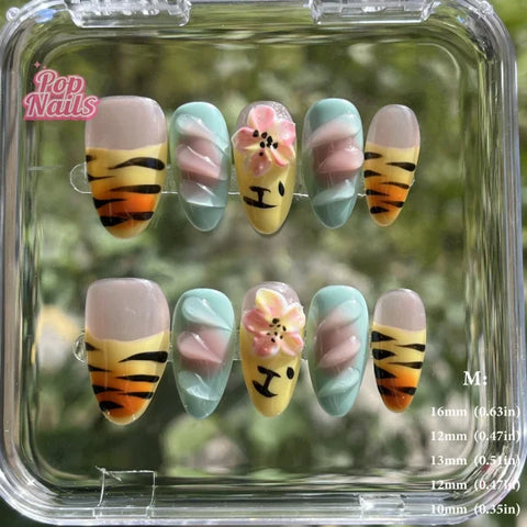 3D Flower Acrylic Full Nail Tips Set with Excellent Customer Service - M (No.EX001)