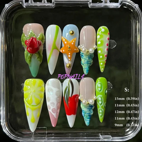 3D Flower Acrylic Full Nail Tips Set with Excellent Customer Service - S flower 14