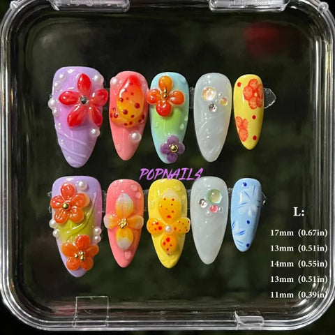 3D Flower Acrylic Full Nail Tips Set with Excellent Customer Service - L flower 13