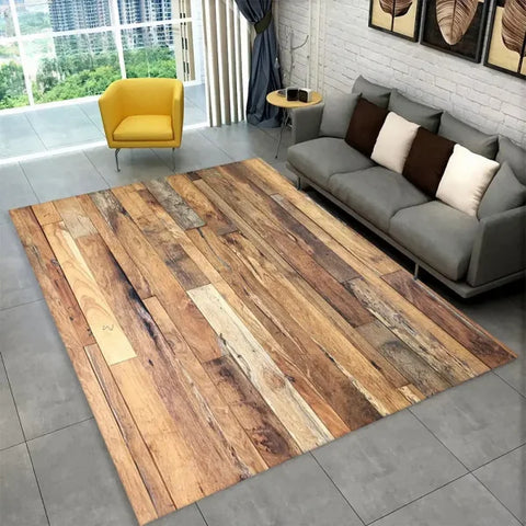 3D HD Wood Grain Area Rug - Retro Non-Slip Carpet for Living Room & Bedroom