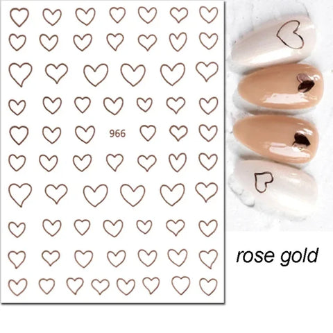 3D Nail Art Stickers – Red Black & White Love Hearts Stars & Clouds - AJO966rosegold / CHINA