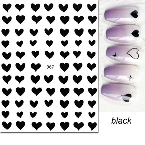 3D Nail Art Stickers – Red Black & White Love Hearts Stars & Clouds - AJO967black / CHINA