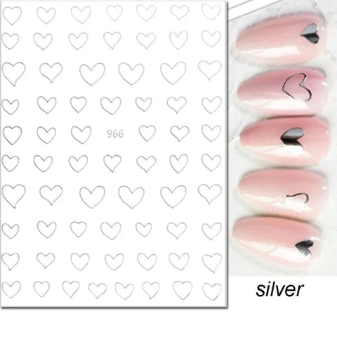 3D Nail Art Stickers – Red Black & White Love Hearts Stars & Clouds - AJO966silver / CHINA