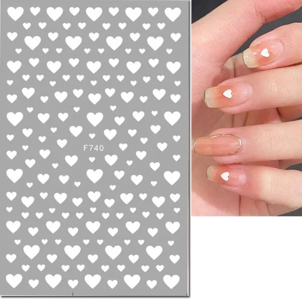 3D Nail Art Stickers – Red Black & White Love Hearts Stars & Clouds - AF740white / CHINA