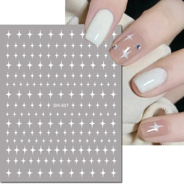 3D Nail Art Stickers – Red Black & White Love Hearts Stars & Clouds - ADH507white / CHINA